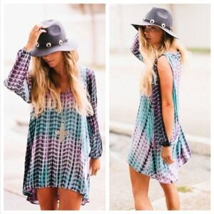 Lovers + Friends Tie Dye Dress Cold Shoulder Mini Dress Size XS